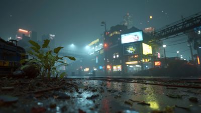 Misty Cyberpunk Street Wallpaper
