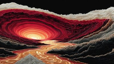 Colorful swirling vortex and light river art