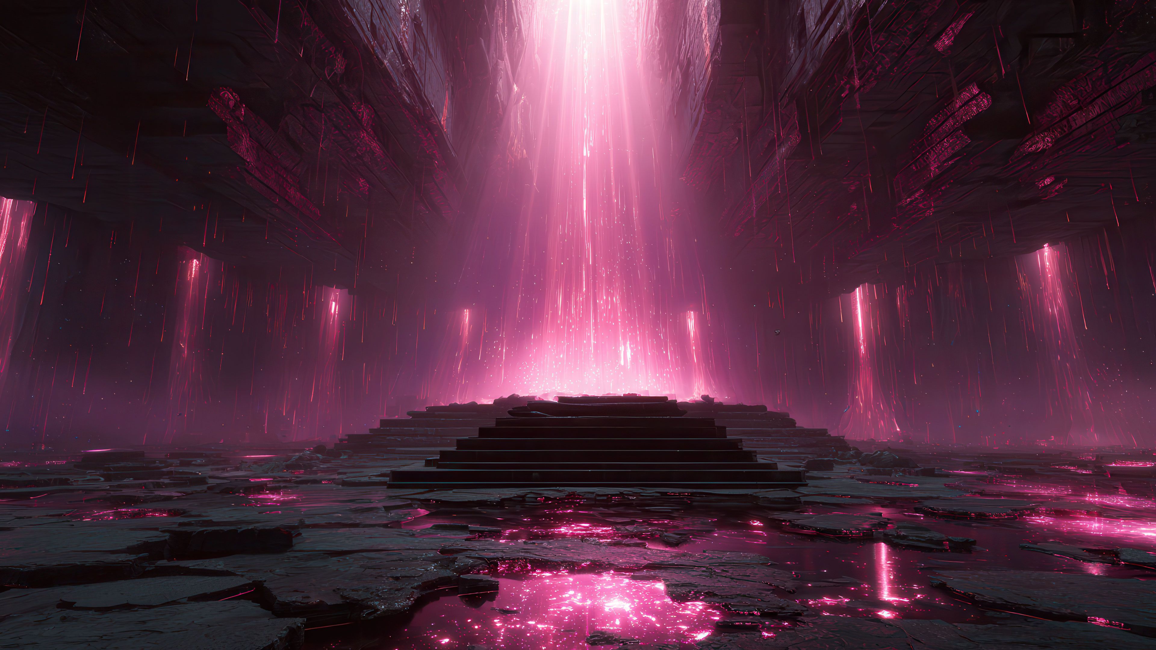 Mysterious pink portal fantasy scene