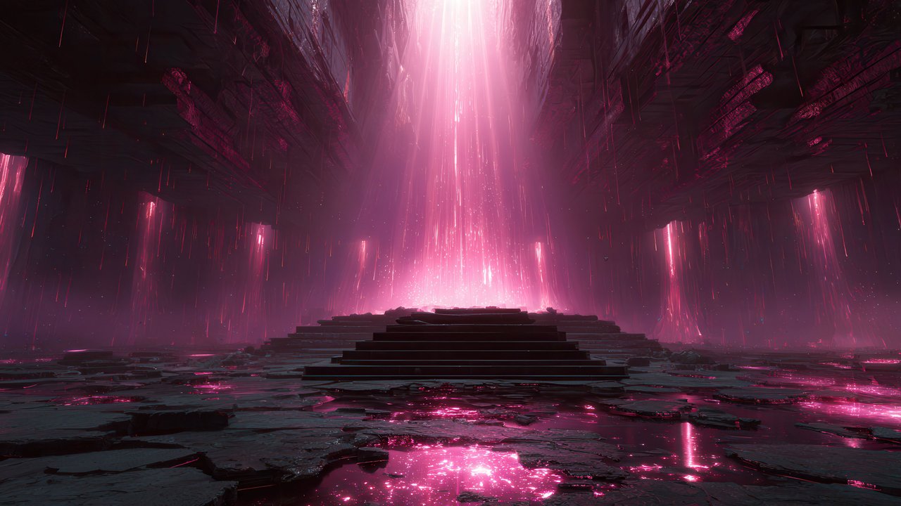 Mysterious pink portal fantasy scene