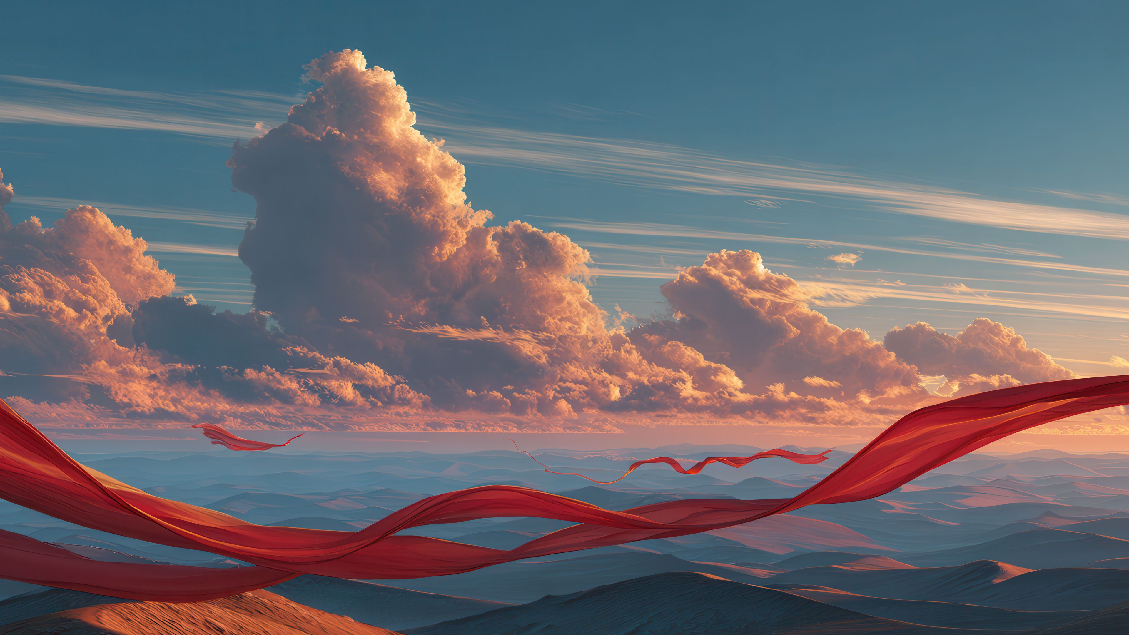 Floating Red Ribbon Over Sandy Waves Art