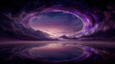 Ethereal purple cosmic swirl reflection