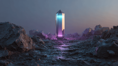 Mysterious Glowing Pillar on Otherworldly Surface