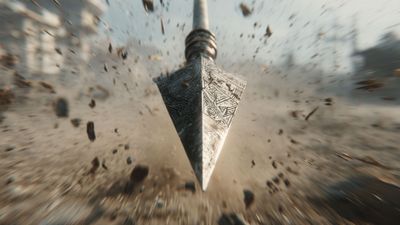 Detailed Spear Head Bursting Through Debris