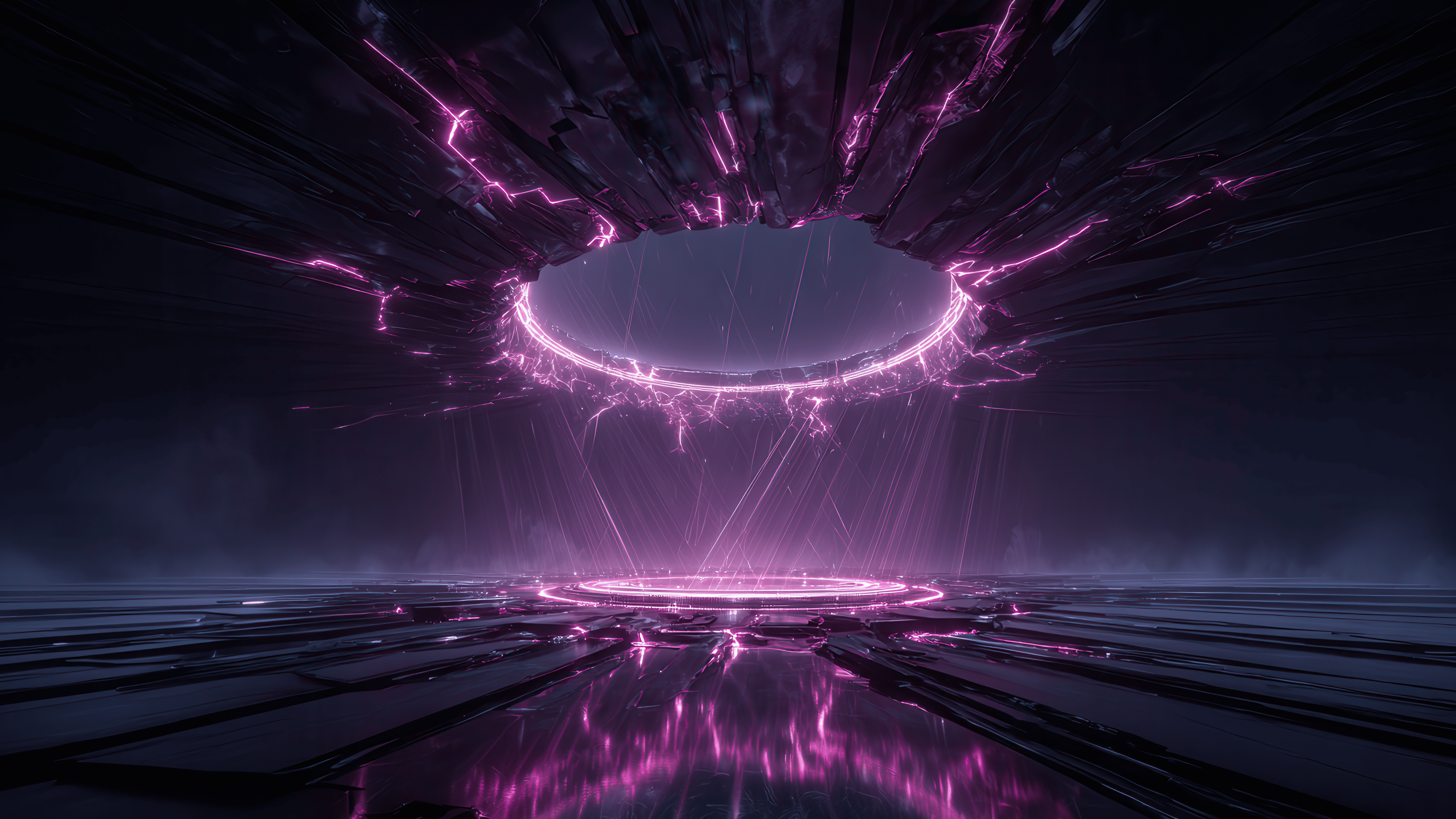 Abstract glowing purple energy portal dark sci fi