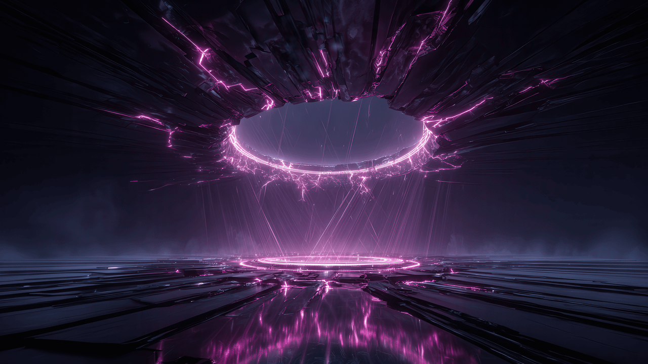 Abstract glowing purple energy portal dark sci fi