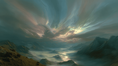 Golden light on mist in mountain valley