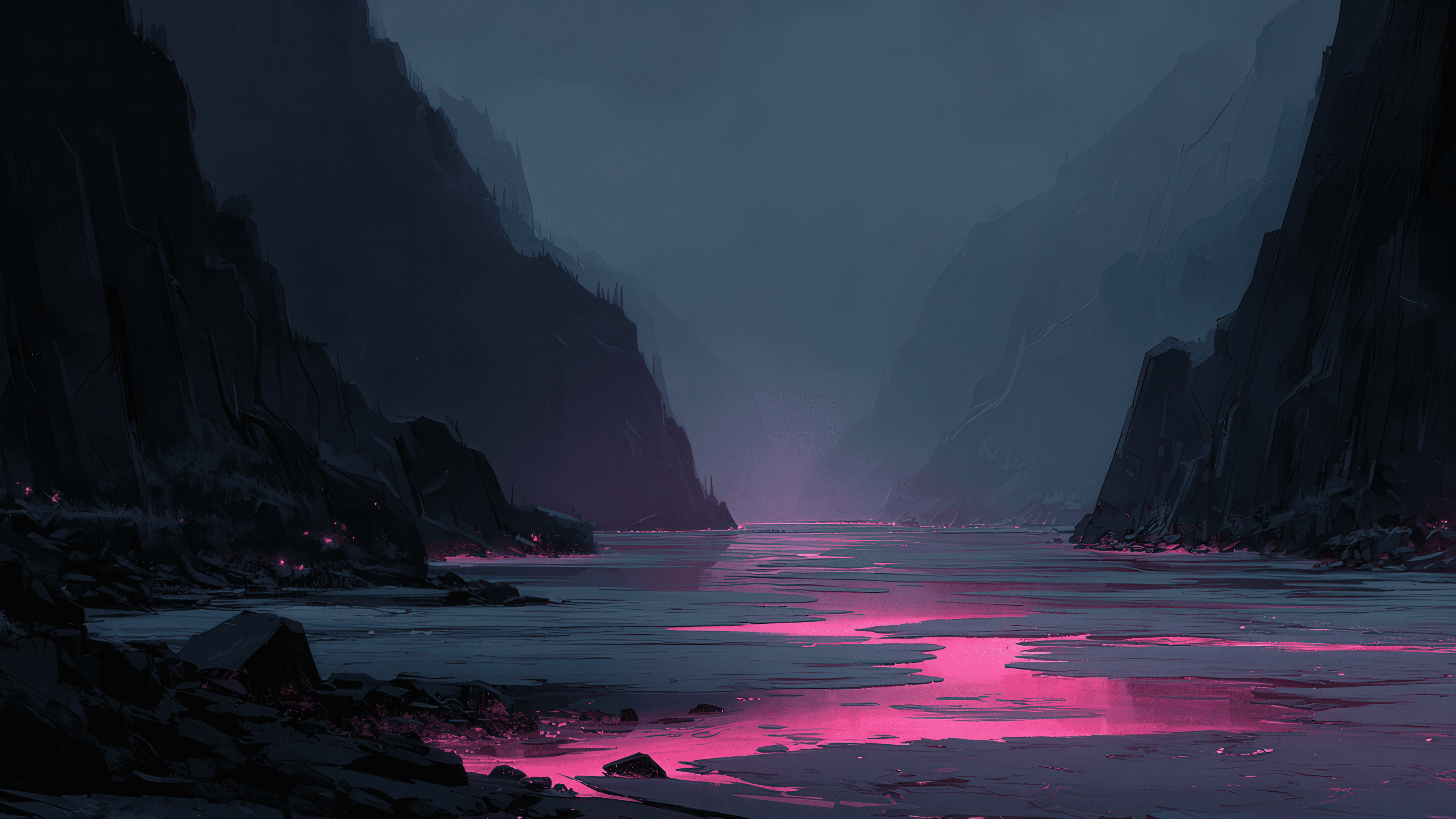 River of Pink Light Canyon Scene