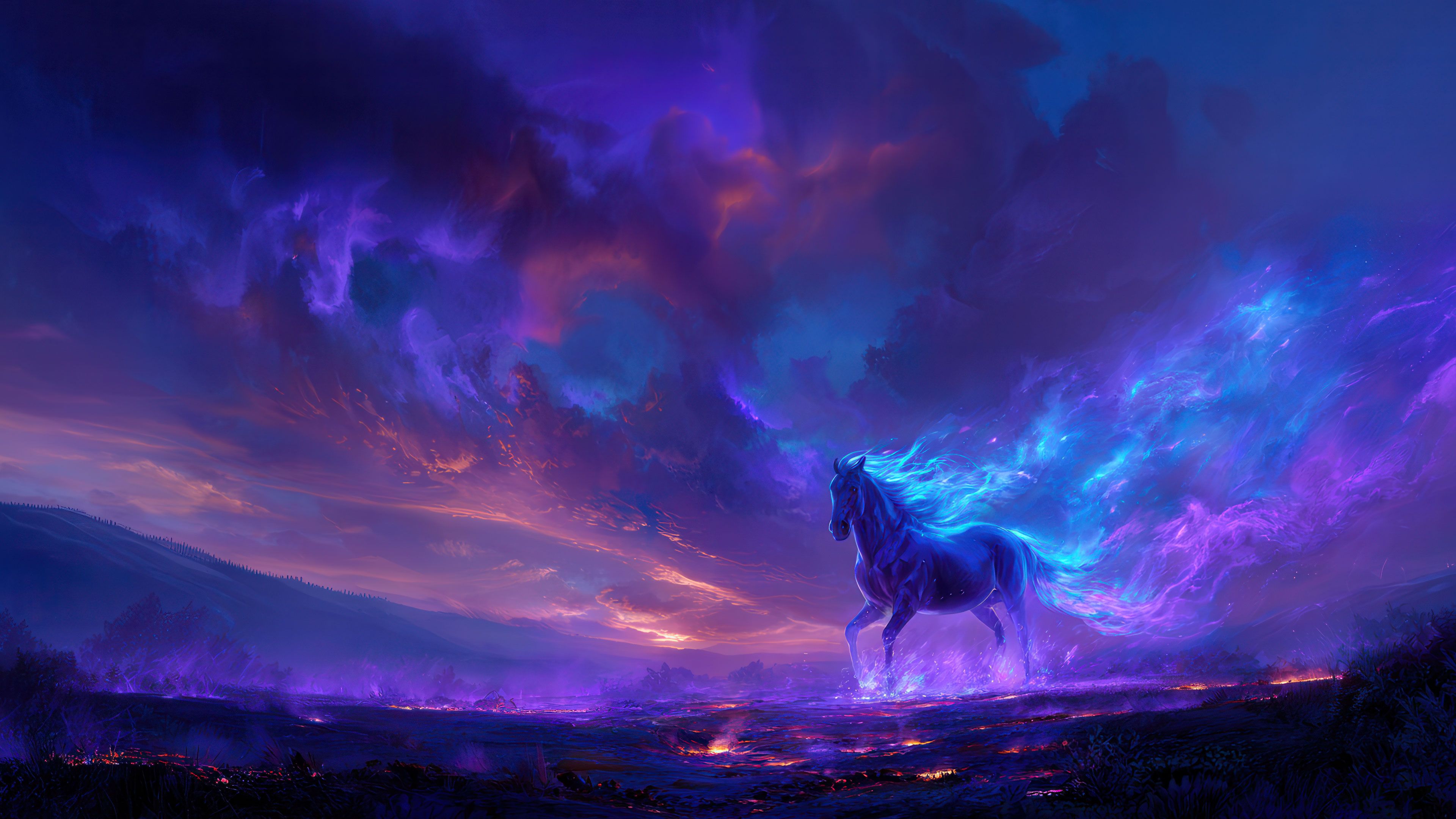 Ethereal Horse Running Across Mystical Field