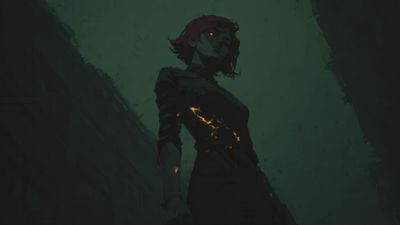 Mysterious Woman Golden Energy Deep Green Art