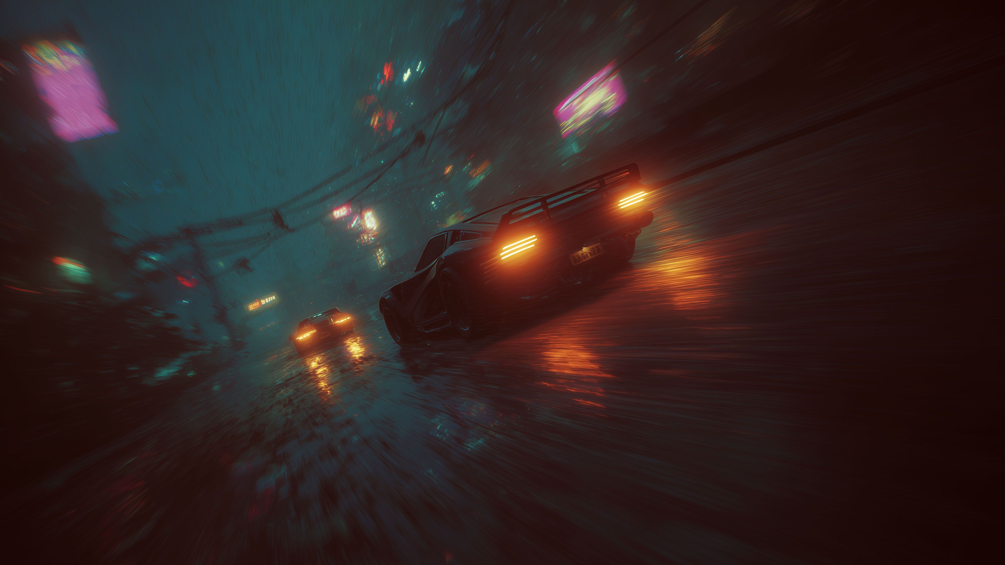 Driving through a cyberpunk neon night