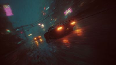 Driving through a cyberpunk neon night