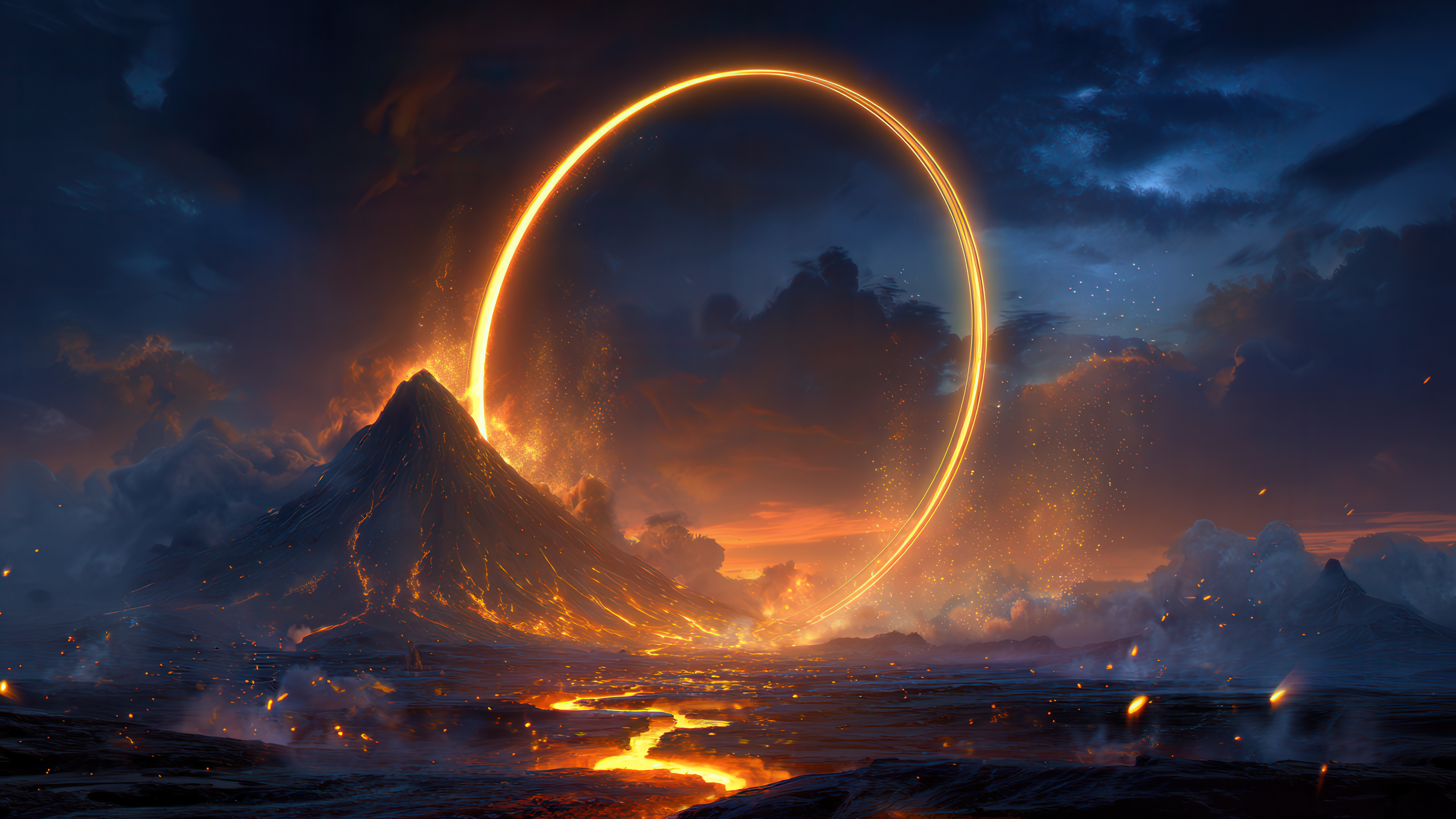 Cosmic Ring Illuminating Dark Volcanic Horizon