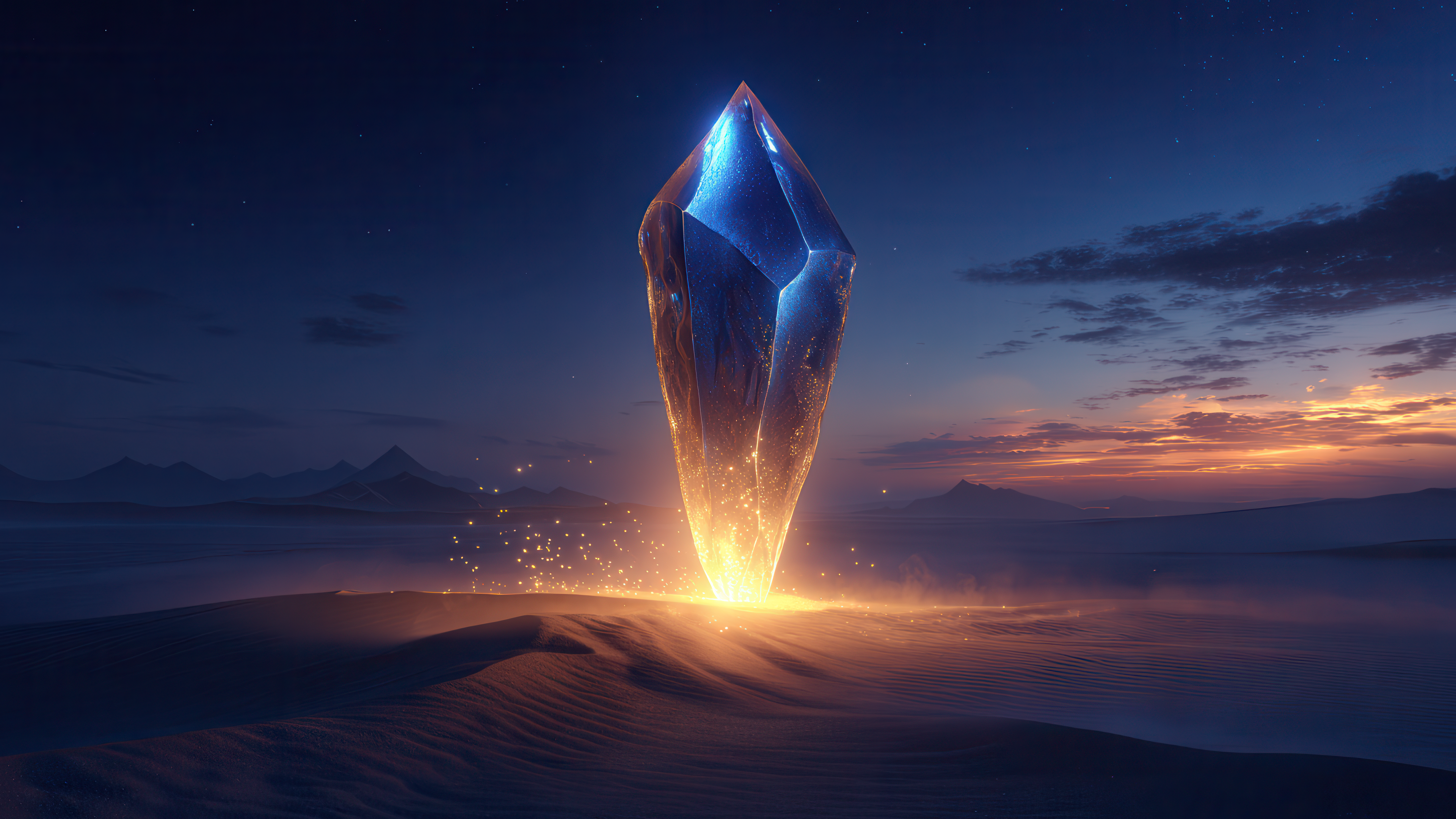 Mystical Cosmic Crystal Illuminating Desert Night Sky