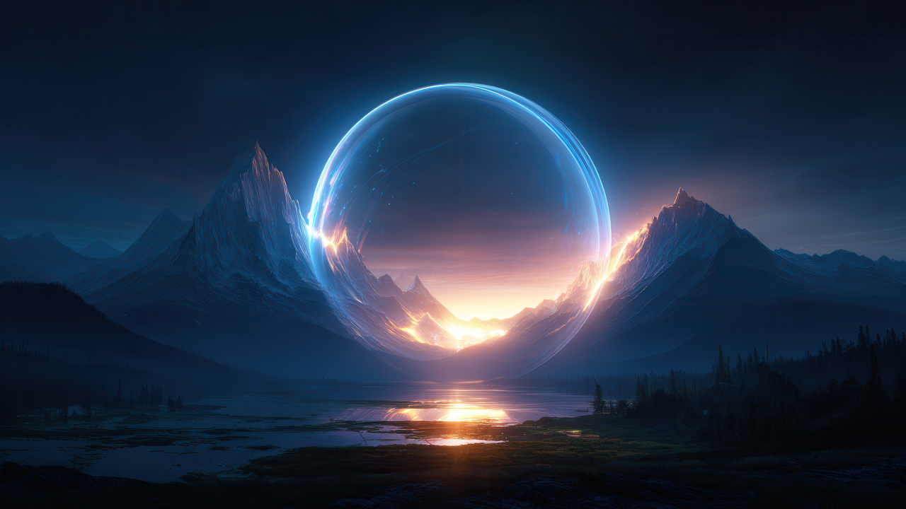 Celestial Portal Appearing Over Mountain Lake