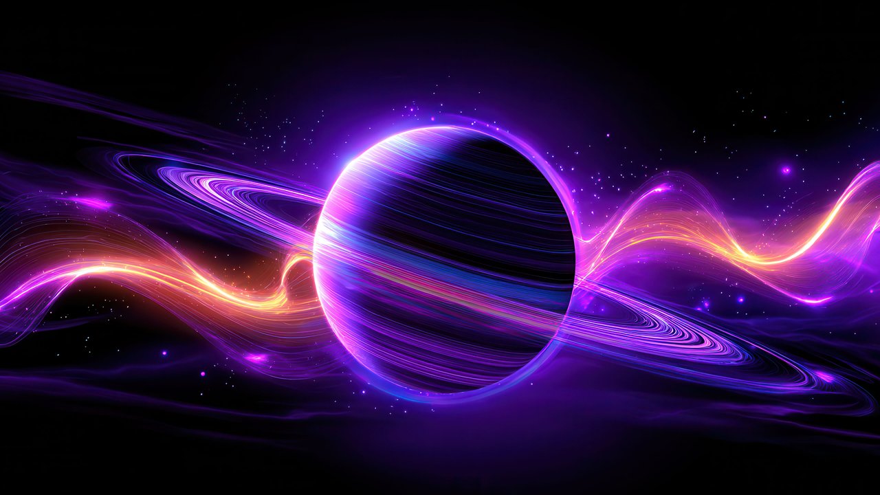 Neon Planet Vibrant Purple Orange Waves