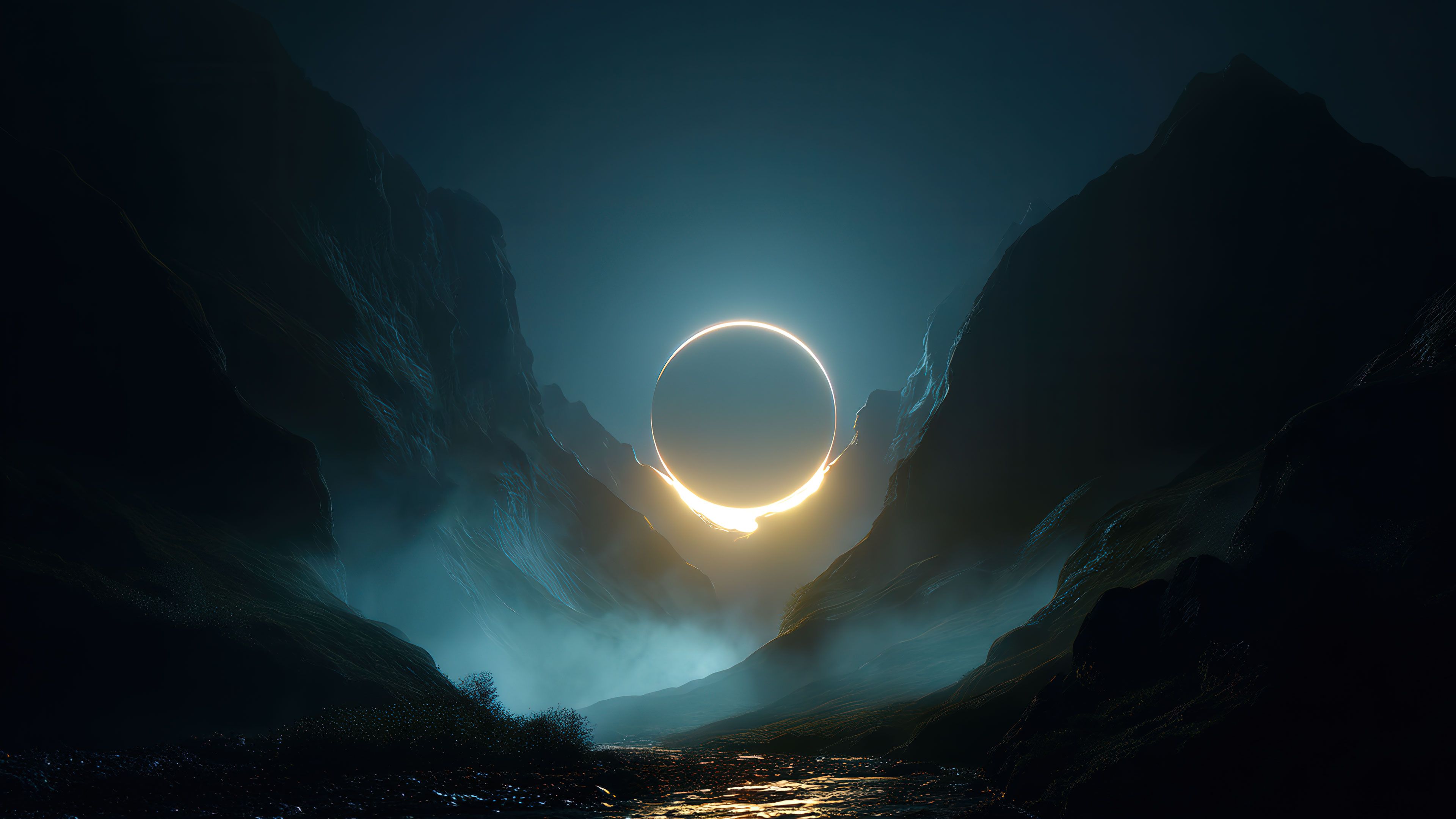 Mystic Golden Ring Illuminates Dark Canyon