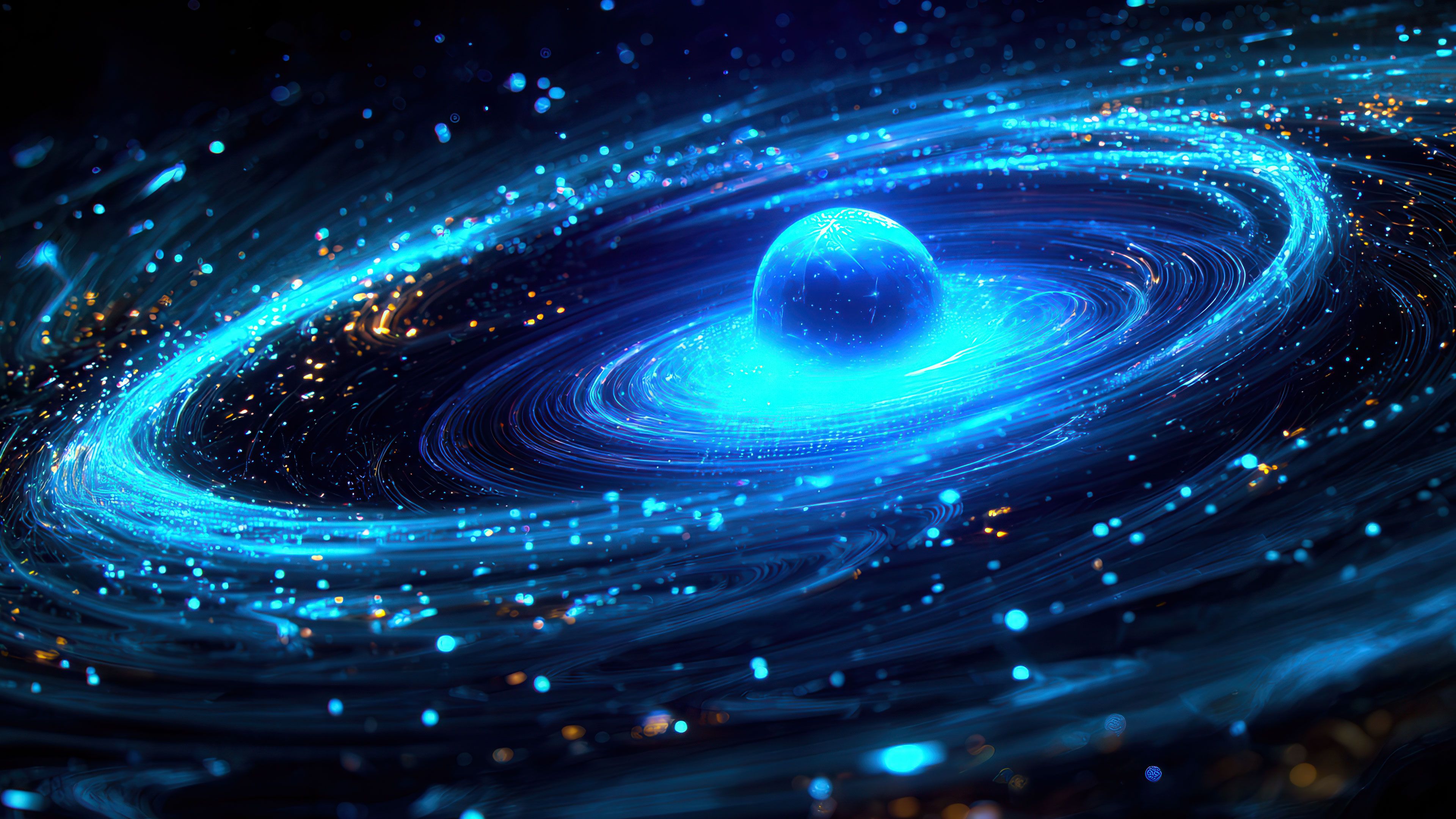 Hypnotic blue energy orb in swirling galaxy