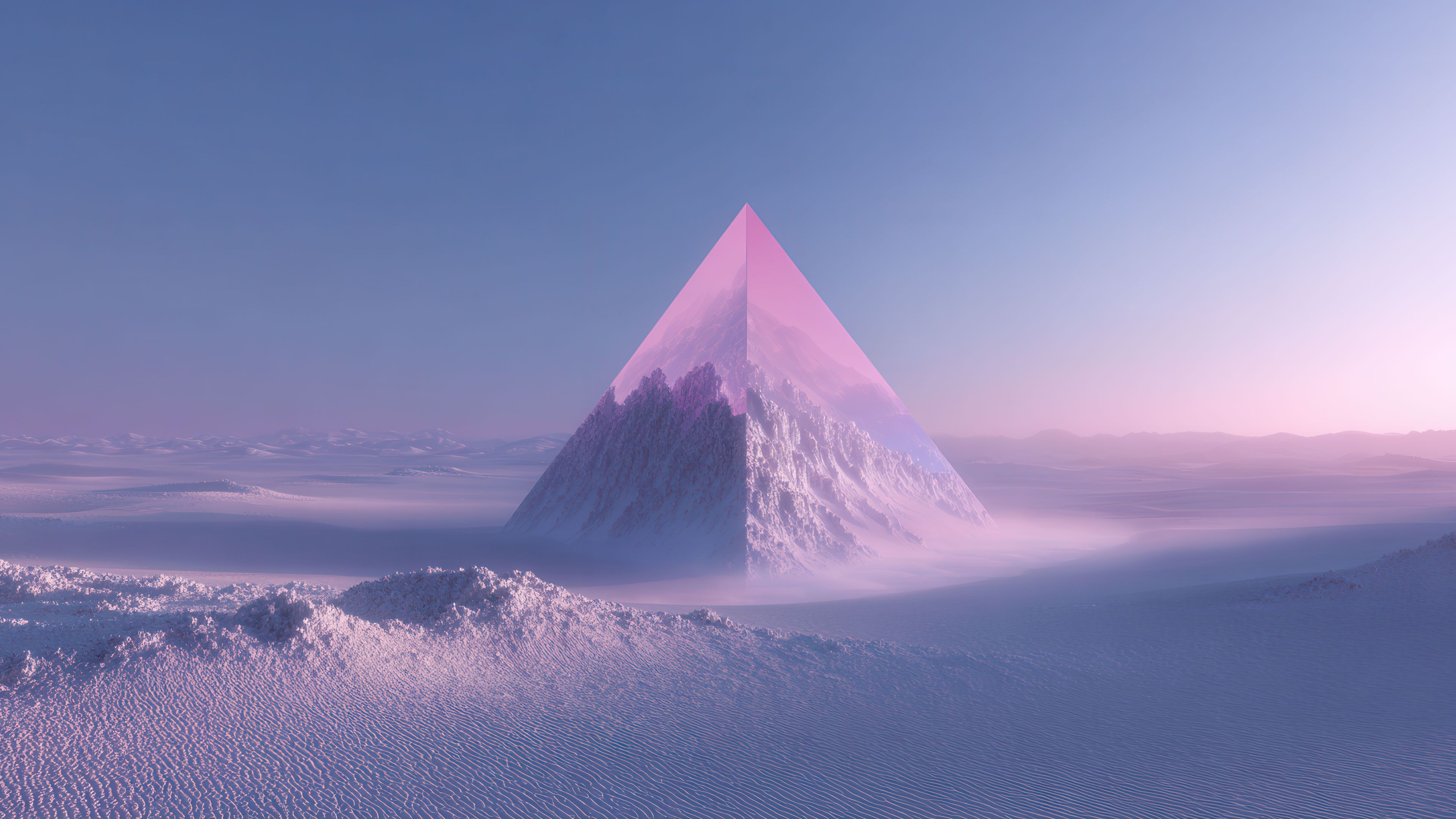 Geometric mountain inside glowing pink pyramid