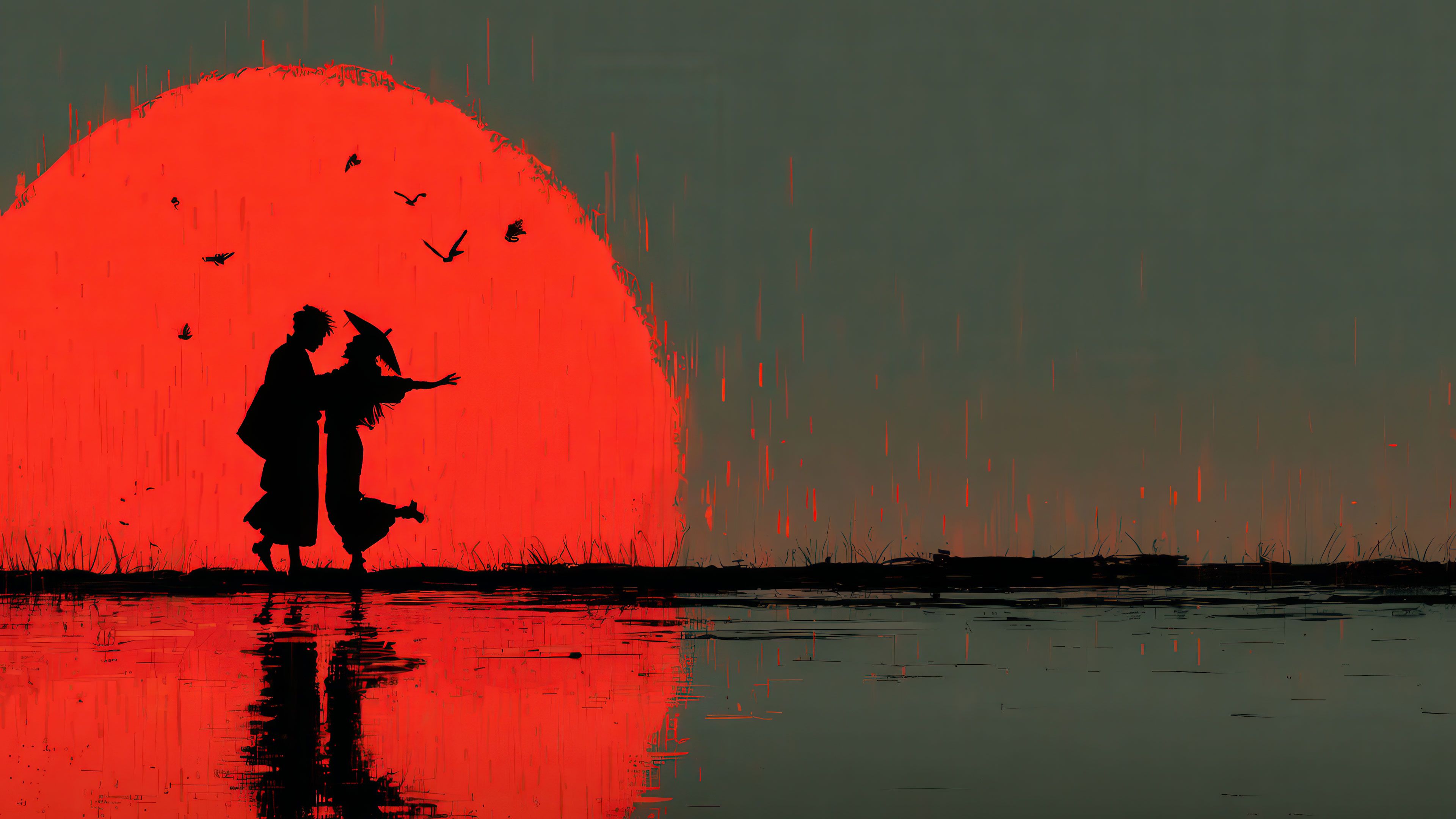 Sunset love story reflected in water