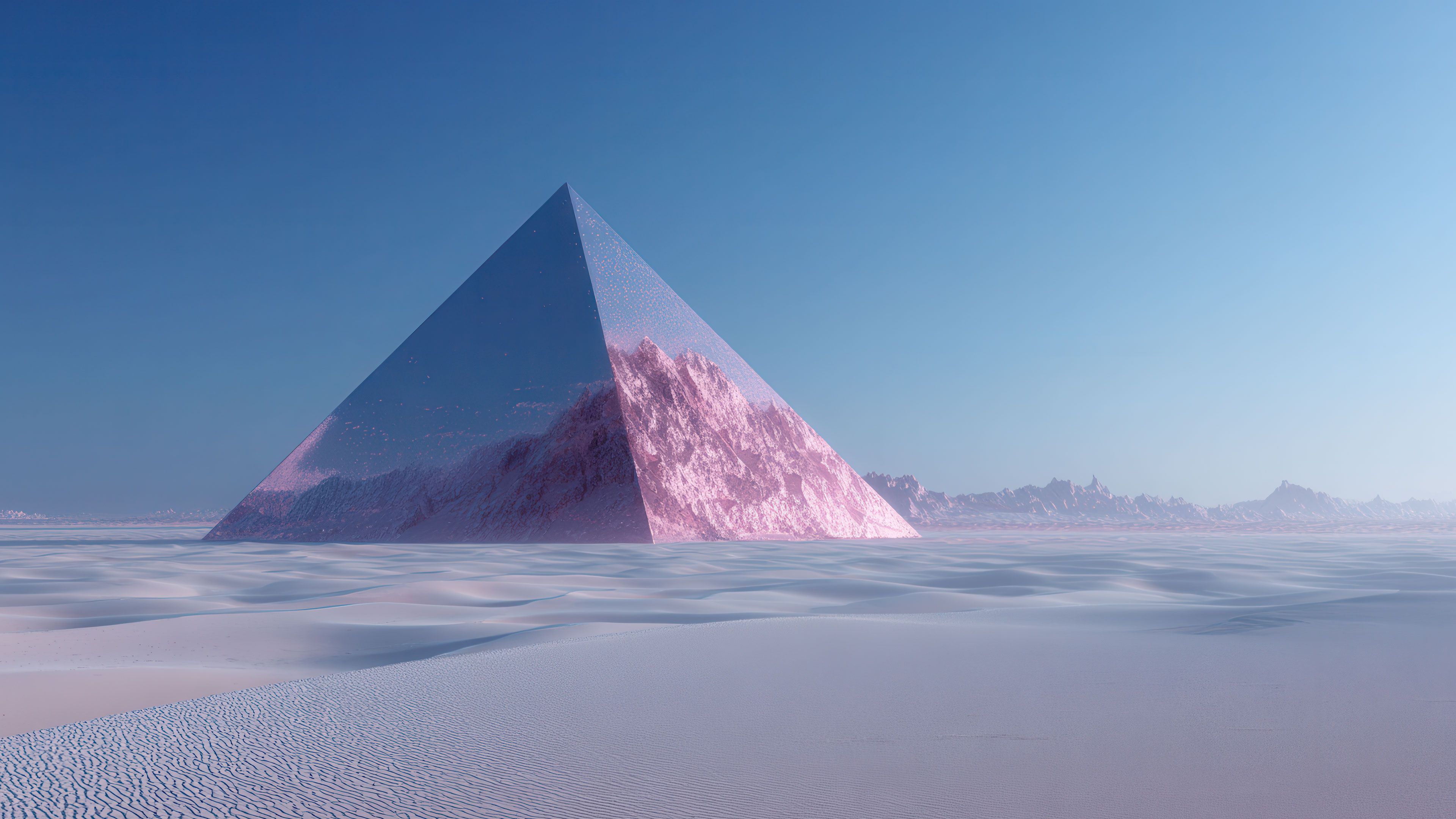 Futuristic Crystal Pyramid Pink Desert Landscape