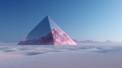 Futuristic Crystal Pyramid Pink Desert Landscape