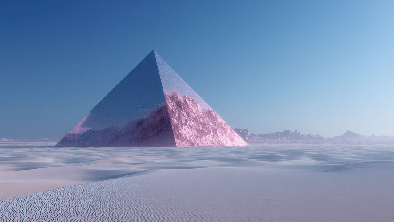 Futuristic Crystal Pyramid Pink Desert Landscape