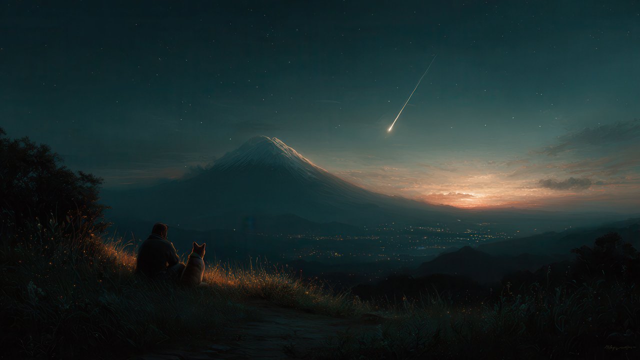 Stargazing Dog Mountain Night Meteor