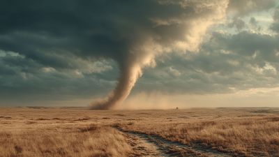 Majestic dust devil spins across the prairie