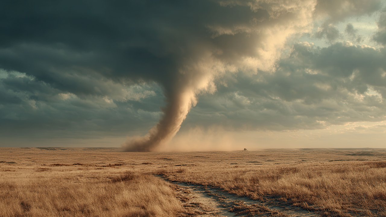 Majestic dust devil spins across the prairie
