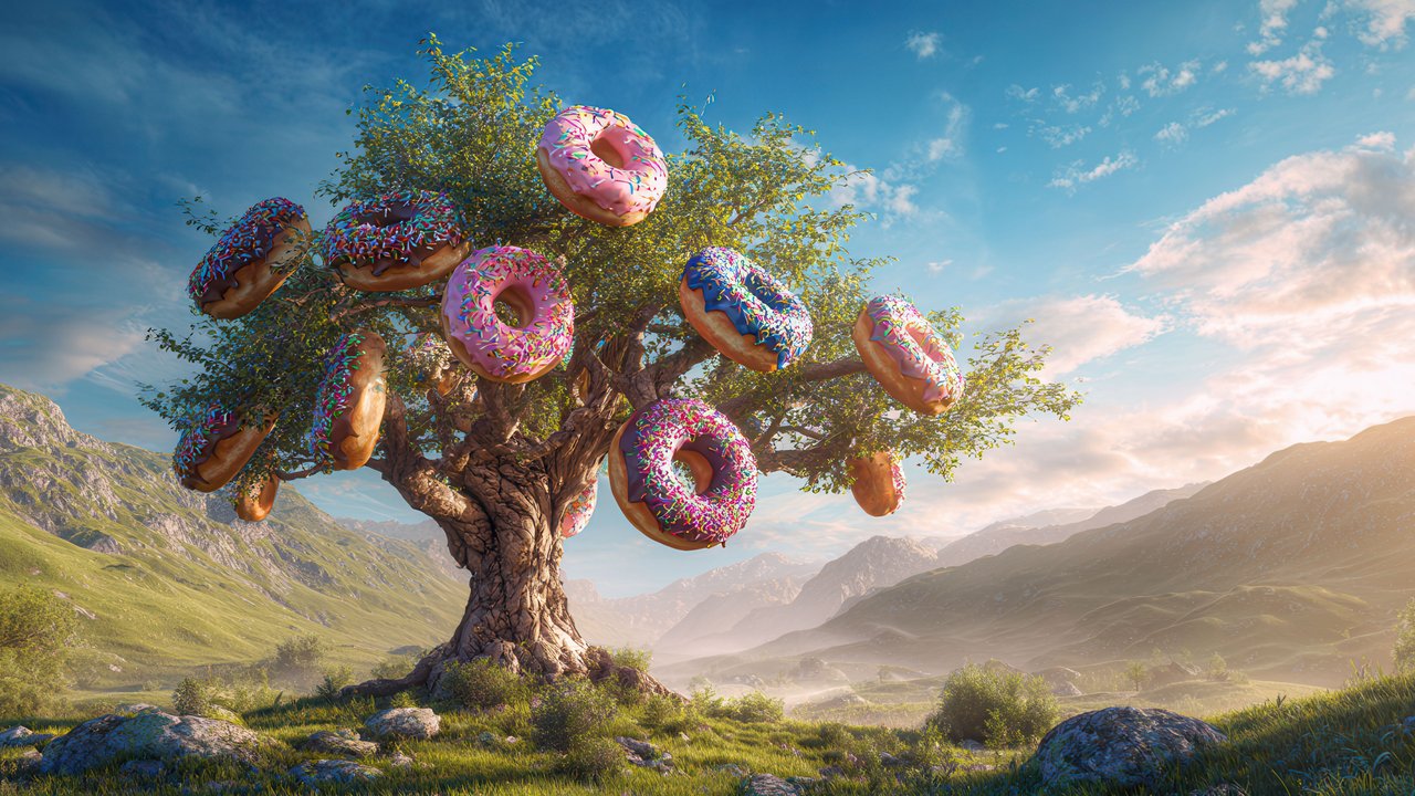 Surreal Tree Bearing Sweet Donut Fruits