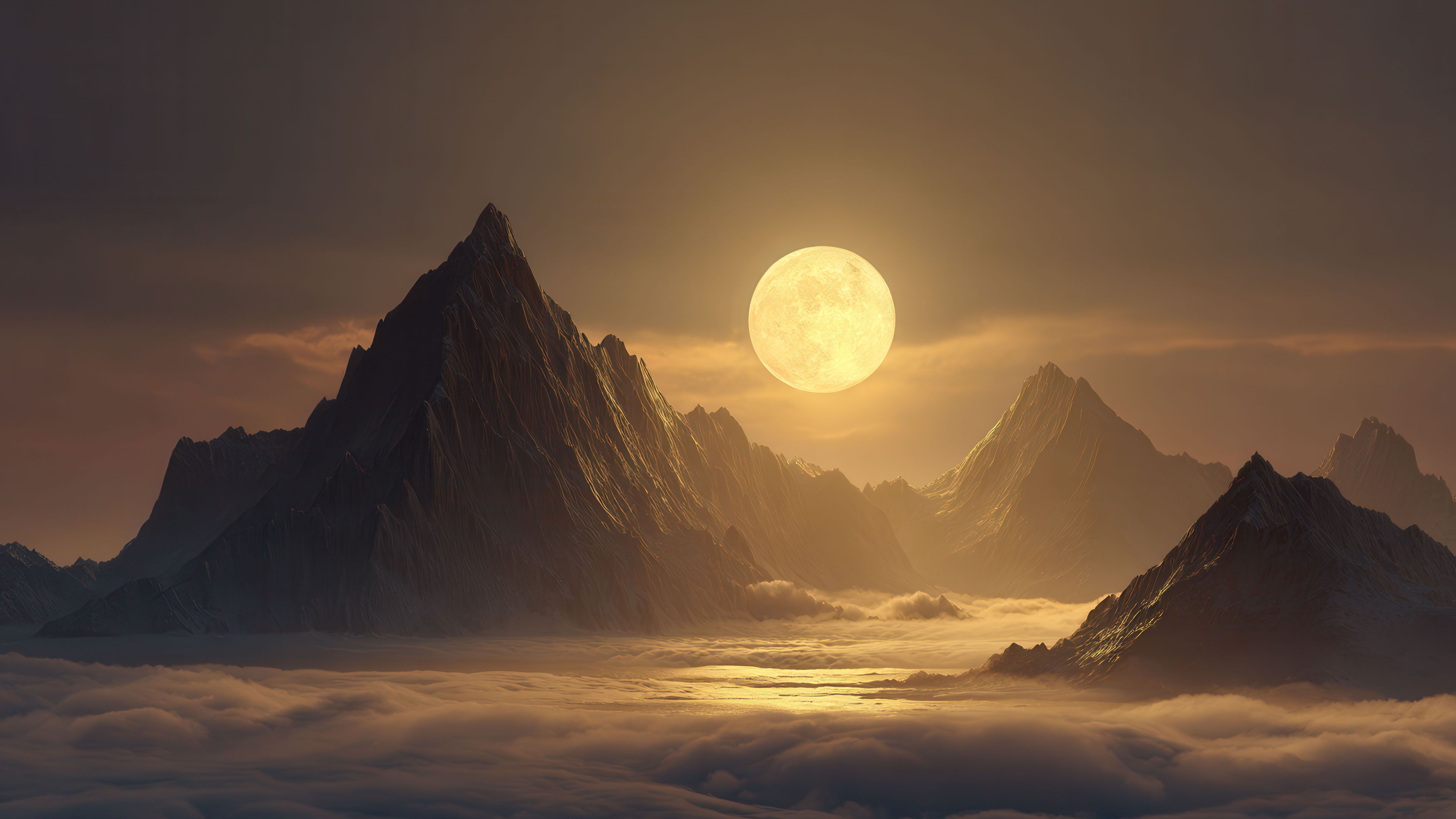 Mystical Moonlit Peaks Above Ethereal Clouds