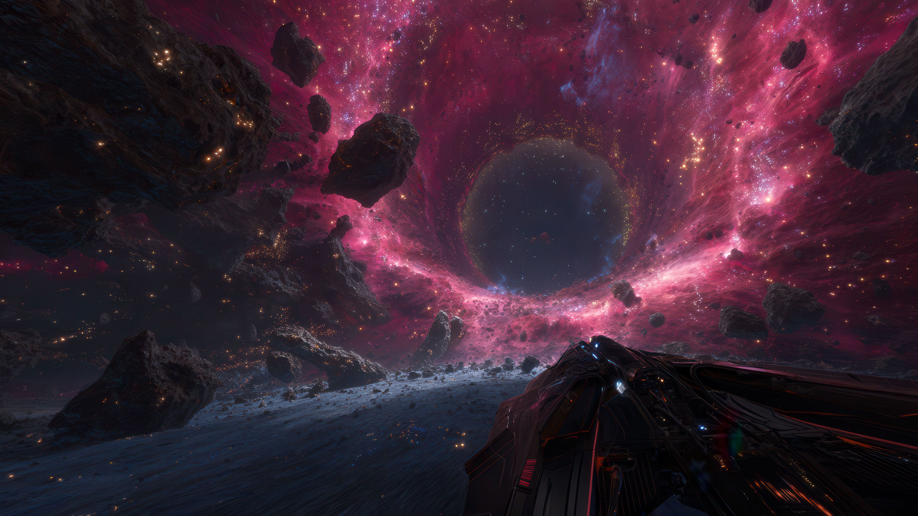 Starship Explores Vast Pink Cosmic Vortex