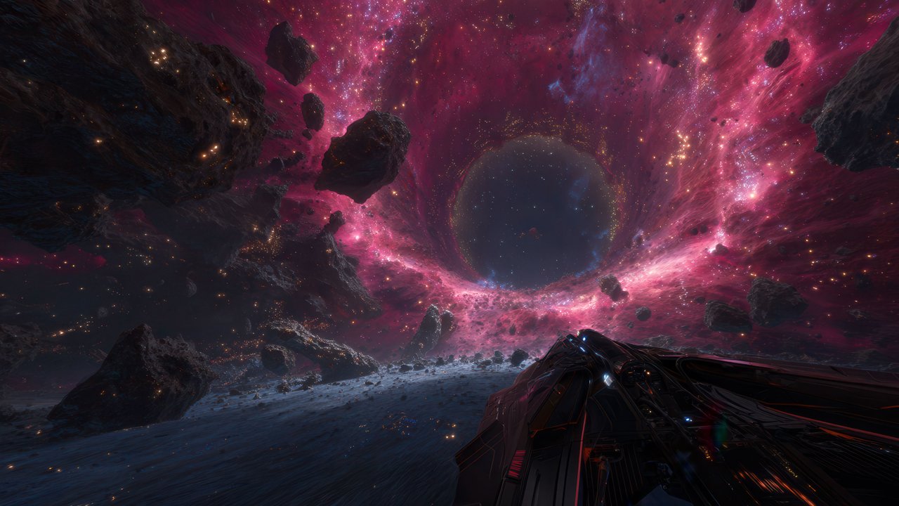 Starship Explores Vast Pink Cosmic Vortex