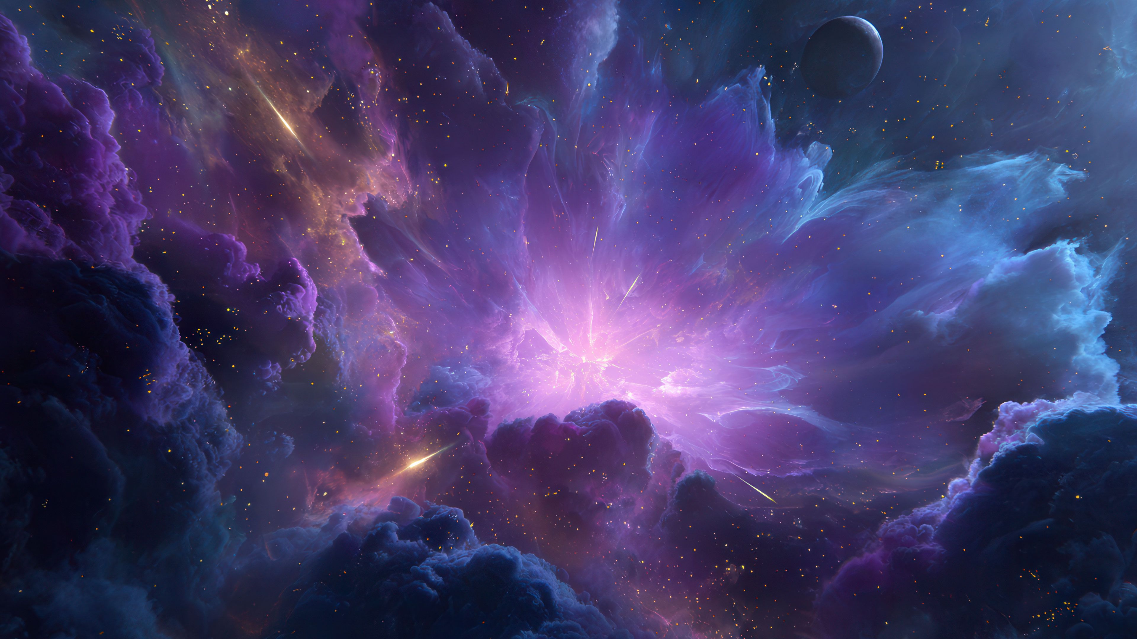 Purple Cosmic Cloud Bursting With Starlight