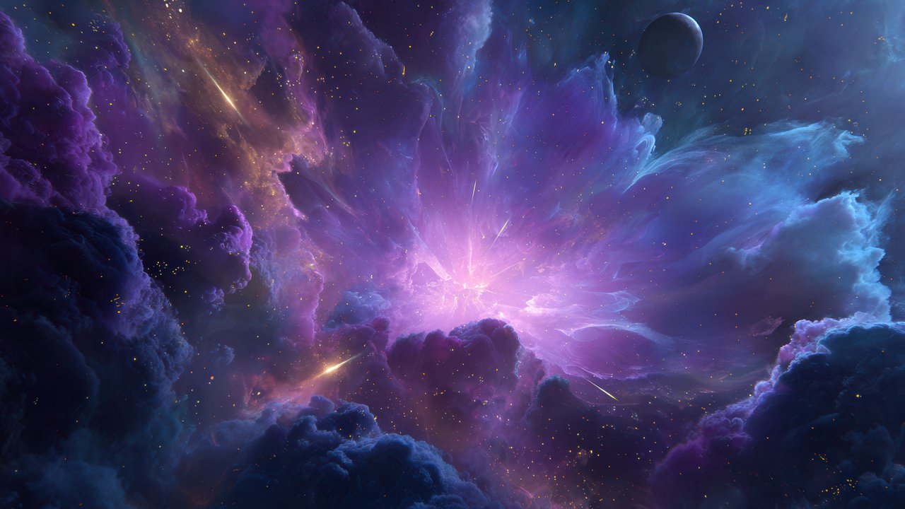 Purple Cosmic Cloud Bursting With Starlight