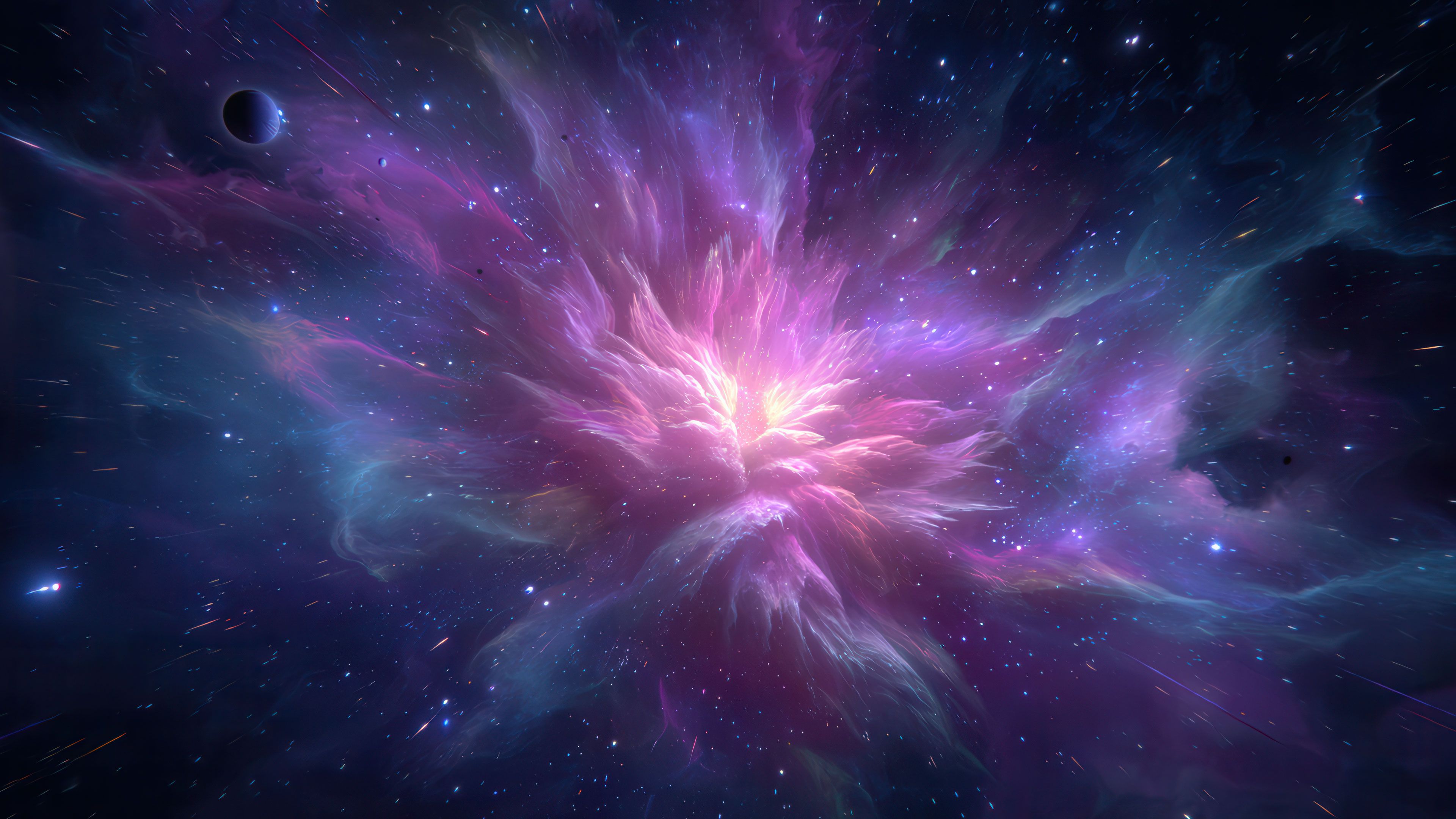 Colorful Cosmic Nebula Bursting With Brilliant Light