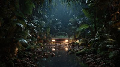 Nature Reclaiming Forgotten Car By A Jungle Stream