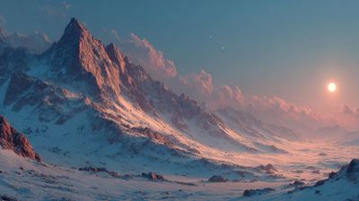 Alpenglow on snowy peaks a vast serene landscape