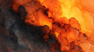 Vibrant Abstract Ink Golden Orange Sparks