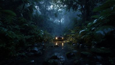 Vintage Car Fords Misty Jungle River At Night