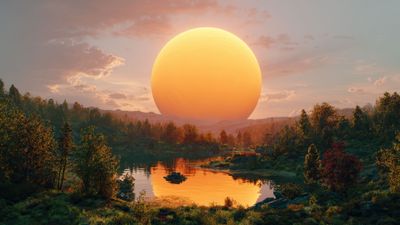 Otherworldly Golden Orb Reflection on Serene Lake