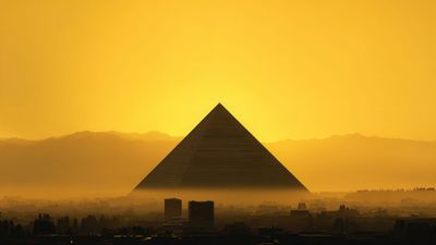 Grand Pyramid Golden Hour Desert Cityscape