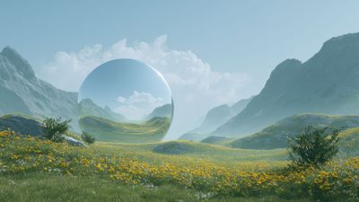 Mirrored Orb In Lush Mountain Meadow