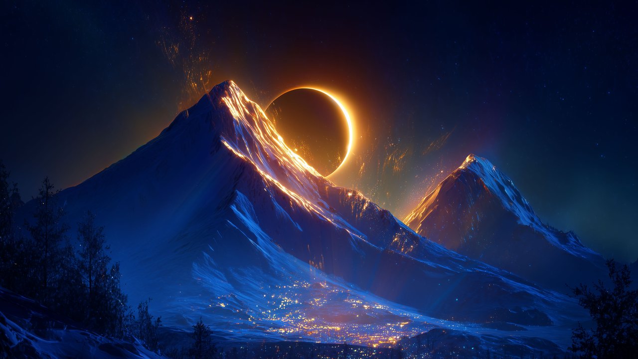 Celestial Ring of Fire Above Golden Mountain Peaks