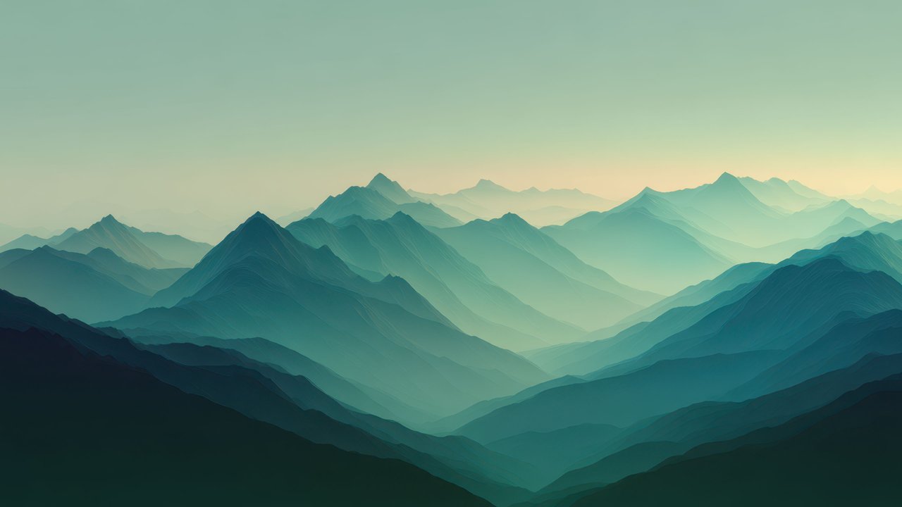 Gradient Haze Over Abstract Teal Mountains