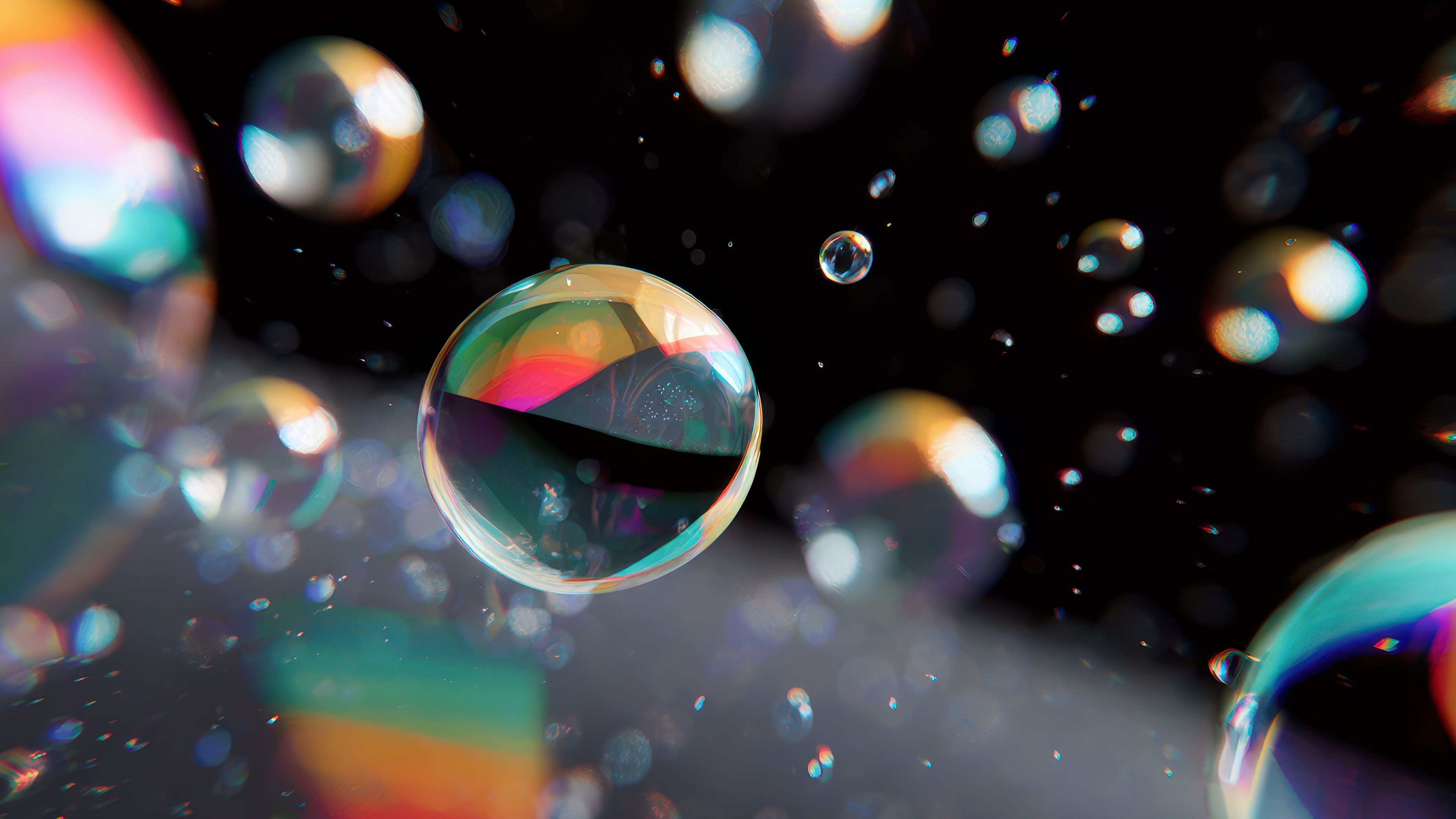 Prismatic Bubbles Floating In Dark Space