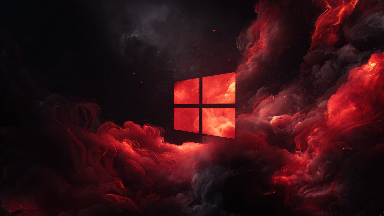 Red Windows Logo Dark Fiery Clouds