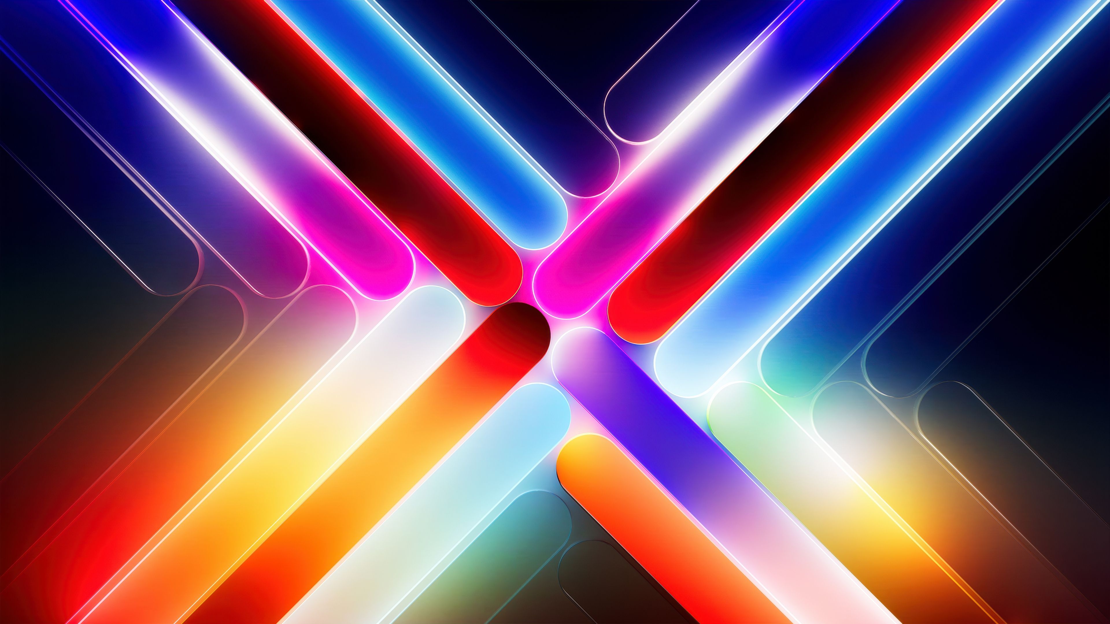 Vibrant Intersecting Neon Glow Abstract Wallpaper
