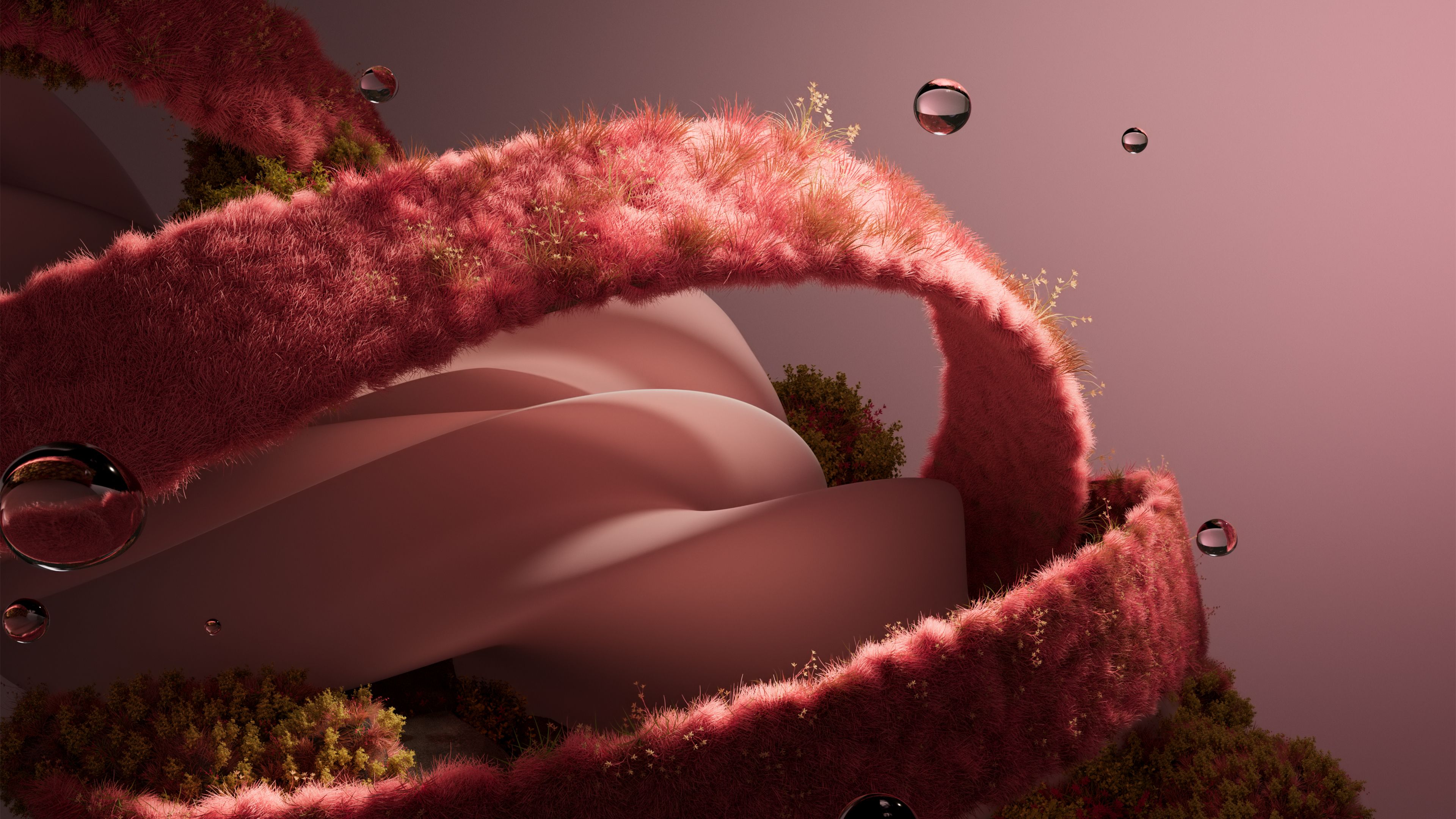 Furry Pink Abstract Swirls And Floating Orbs Wallpaper